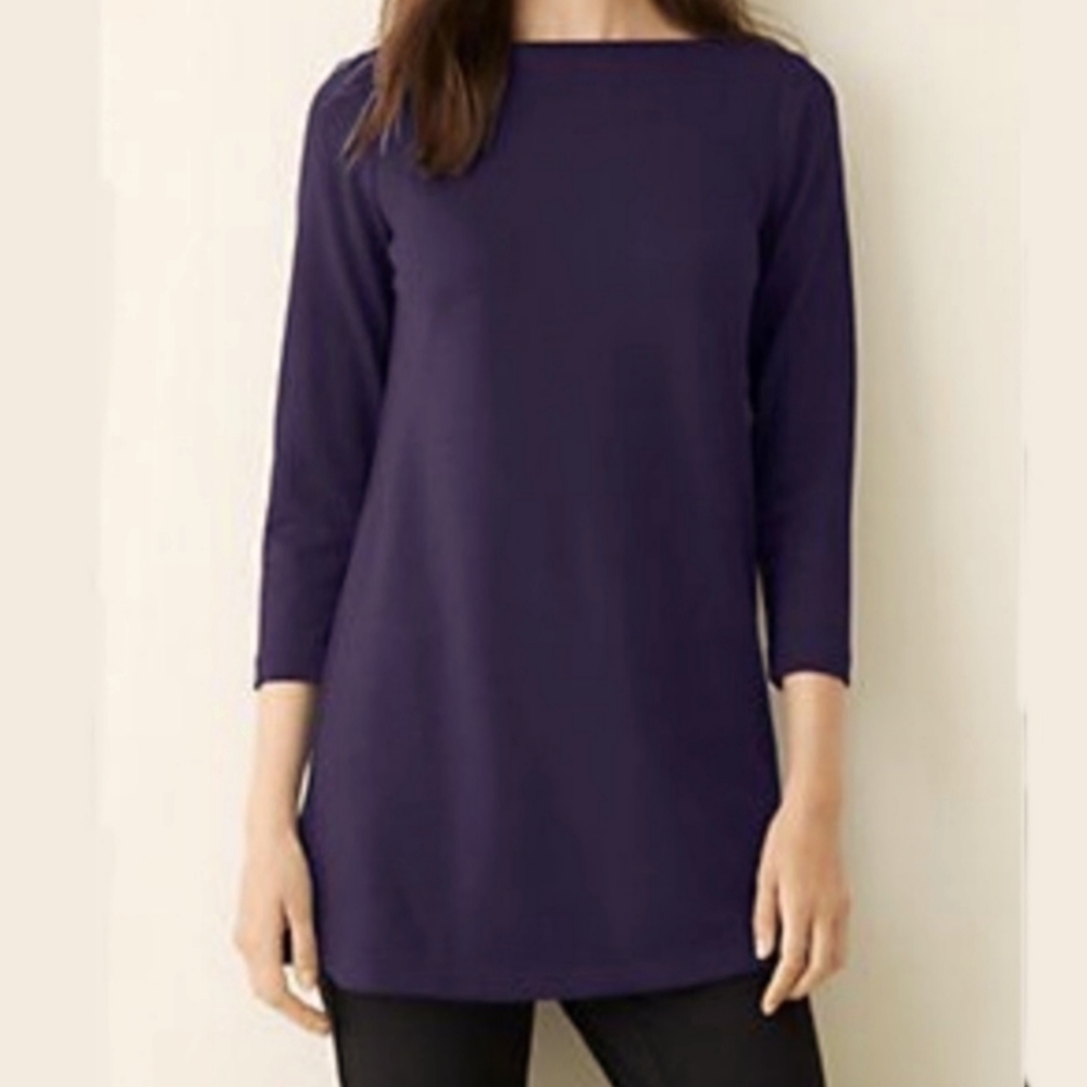 J.Jill Ponte Top Tunic Women's 2X Plum Purple Shift  Plain Scoop Neck Si…